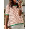 imageDokotoo Womens Tops Casual Summer Crewneck Short Sleeve Striped Color Block Knit High Low Trendy Pullover SweatersA Orange