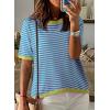 imageDokotoo Womens Tops Casual Summer Crewneck Short Sleeve Striped Color Block Knit High Low Trendy Pullover SweatersA Pink