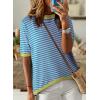 imageDokotoo Womens Tops Casual Summer Crewneck Short Sleeve Striped Color Block Knit High Low Trendy Pullover SweatersA Pink