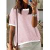 imageDokotoo Womens Tops Casual Summer Crewneck Short Sleeve Striped Color Block Knit High Low Trendy Pullover SweatersA Pink White