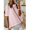 imageDokotoo Womens Tops Casual Summer Crewneck Short Sleeve Striped Color Block Knit High Low Trendy Pullover SweatersA Pink White