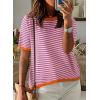 imageDokotoo Womens Tops Casual Summer Crewneck Short Sleeve Striped Color Block Knit High Low Trendy Pullover SweatersA Purple