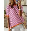 imageDokotoo Womens Tops Casual Summer Crewneck Short Sleeve Striped Color Block Knit High Low Trendy Pullover SweatersA Purple