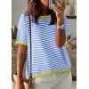 imageDokotoo Womens Tops Casual Summer Crewneck Short Sleeve Striped Color Block Knit High Low Trendy Pullover SweatersA Sky Blue