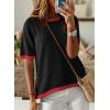 imageDokotoo Womens Tops Casual Summer Crewneck Short Sleeve Striped Color Block Knit High Low Trendy Pullover SweatersB Solid Black