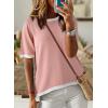 imageDokotoo Womens Tops Casual Summer Crewneck Short Sleeve Striped Color Block Knit High Low Trendy Pullover SweatersB Solid Pink