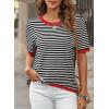 imageDokotoo Womens Tops Casual Summer Crewneck Short Sleeve Striped Color Block Knit High Low Trendy Pullover SweatersBlack