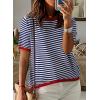 imageDokotoo Womens Tops Casual Summer Crewneck Short Sleeve Striped Color Block Knit High Low Trendy Pullover SweatersBlue