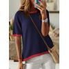 imageDokotoo Womens Tops Casual Summer Crewneck Short Sleeve Striped Color Block Knit High Low Trendy Pullover SweatersC Dark Clue