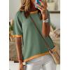 imageDokotoo Womens Tops Casual Summer Crewneck Short Sleeve Striped Color Block Knit High Low Trendy Pullover SweatersC Green 2