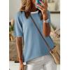 imageDokotoo Womens Tops Casual Summer Crewneck Short Sleeve Striped Color Block Knit High Low Trendy Pullover SweatersC Sky Clue