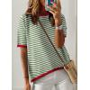 imageDokotoo Womens Tops Casual Summer Crewneck Short Sleeve Striped Color Block Knit High Low Trendy Pullover SweatersGreen
