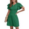 imageDokotoo Women 2025 Summer Ruffle Edge Sleeve Dresses Floral Casual Beach Mini Dress with PocketA Dark Green