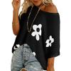 imageDokotoo Womens Floral Fashion Summer Tops 2025 Short Sleeve Crochet Sweaters Swimsuit Cover Ups Lightweight Knit PulloverBlack