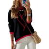 imageDokotoo Womens Long Sleeve Sweaters Casual Crewneck Fashion Fall Striped Color Block Shirts High Low Pullover Sweater TopsF Black 2