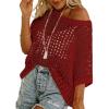 imageDokotoo Womens Summer Scoop Neck Short Sleeve Sweater Casual Crochet Hollow Out Knit Tops Pullover Shirts Beach CoverupFiery Red
