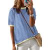 imageDokotoo Womens Tops Casual Summer Crewneck Short Sleeve Striped Color Block Knit High Low Trendy Pullover SweatersA Blue 2