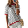 imageDokotoo Womens Tops Casual Summer Crewneck Short Sleeve Striped Color Block Knit High Low Trendy Pullover SweatersA Gray