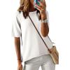 imageDokotoo Womens Tops Casual Summer Crewneck Short Sleeve Striped Color Block Knit High Low Trendy Pullover SweatersC Solid White