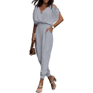 imageDokotoo Jumpsuit for Womens Dressy Casual 2025 One Piece Romper Cold Shoulder Outfits for SummerMoss Green