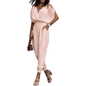 imageDokotoo Jumpsuit for Womens Dressy Casual 2025 One Piece Romper Cold Shoulder Outfits for SummerPink