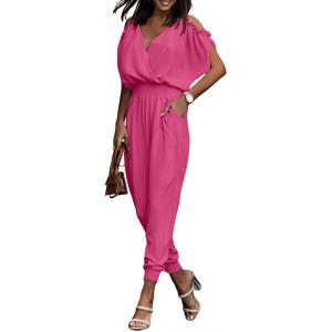 imageDokotoo Jumpsuit for Womens Dressy Casual 2025 One Piece Romper Cold Shoulder Outfits for SummerRose