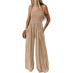 imageDokotoo Womens Casual Loose Overalls Jumpsuits One Piece Sleeveless Wide Leg Long Pant Rompers With PocketsApricot