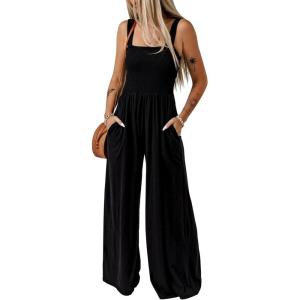 imageDokotoo Womens Casual Loose Overalls Jumpsuits One Piece Sleeveless Wide Leg Long Pant Rompers With PocketsBlack