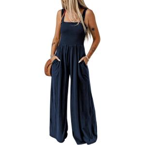 imageDokotoo Womens Casual Loose Overalls Jumpsuits One Piece Sleeveless Wide Leg Long Pant Rompers With PocketsBlue