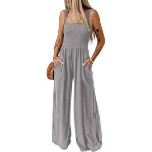 imageDokotoo Womens Casual Loose Overalls Jumpsuits One Piece Sleeveless Wide Leg Long Pant Rompers With PocketsGray