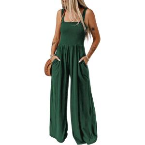 imageDokotoo Womens Casual Loose Overalls Jumpsuits One Piece Sleeveless Wide Leg Long Pant Rompers With PocketsGreen