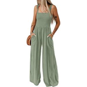 imageDokotoo Womens Casual Loose Overalls Jumpsuits One Piece Sleeveless Wide Leg Long Pant Rompers With PocketsLaurel Green