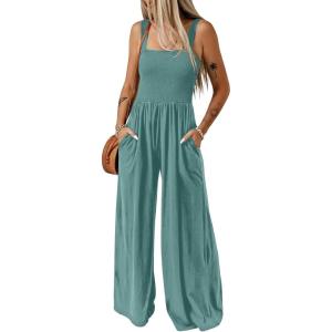 imageDokotoo Womens Casual Loose Overalls Jumpsuits One Piece Sleeveless Wide Leg Long Pant Rompers With PocketsMoonlight Jade