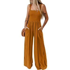 imageDokotoo Womens Casual Loose Overalls Jumpsuits One Piece Sleeveless Wide Leg Long Pant Rompers With PocketsMustard