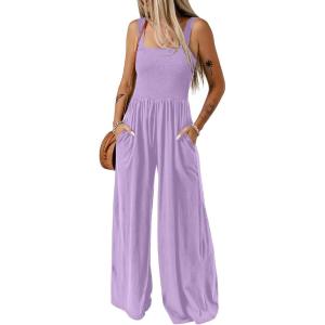 imageDokotoo Womens Casual Loose Overalls Jumpsuits One Piece Sleeveless Wide Leg Long Pant Rompers With PocketsPurple