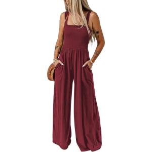 imageDokotoo Womens Casual Loose Overalls Jumpsuits One Piece Sleeveless Wide Leg Long Pant Rompers With PocketsRed