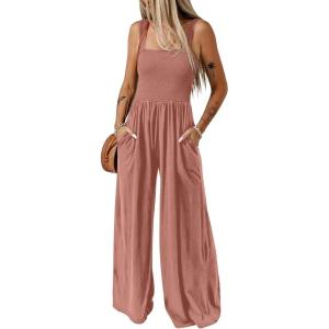 imageDokotoo Womens Casual Loose Overalls Jumpsuits One Piece Sleeveless Wide Leg Long Pant Rompers With PocketsRose Pink
