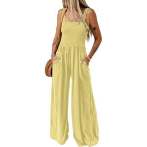 imageDokotoo Womens Casual Loose Overalls Jumpsuits One Piece Sleeveless Wide Leg Long Pant Rompers With PocketsYellow