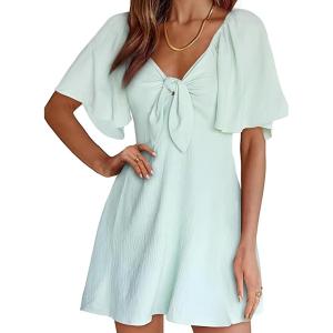 imageDokotoo Womens Dresses 2025 Summer Fall Deep V Neck Elegant Bow tie Mini Dress SXLA Green