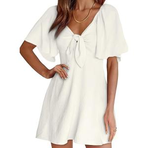 imageDokotoo Womens Dresses 2025 Summer Fall Deep V Neck Elegant Bow tie Mini Dress SXLA White