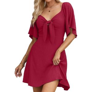 imageDokotoo Womens Dresses 2025 Summer Fall Deep V Neck Elegant Bow tie Mini Dress SXLBurgundy