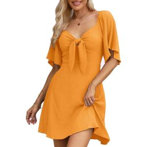imageDokotoo Womens Dresses 2025 Summer Fall Deep V Neck Elegant Bow tie Mini Dress SXLCitrus