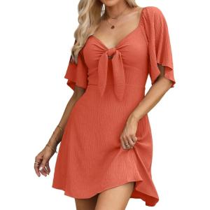 imageDokotoo Womens Dresses 2025 Summer Fall Deep V Neck Elegant Bow tie Mini Dress SXLFlamingo