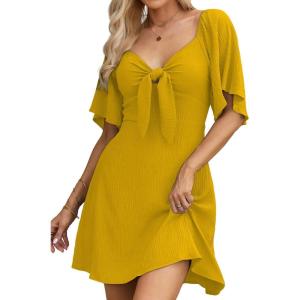 imageDokotoo Womens Dresses 2025 Summer Fall Deep V Neck Elegant Bow tie Mini Dress SXLGinger