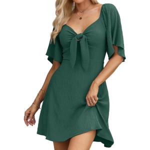 imageDokotoo Womens Dresses 2025 Summer Fall Deep V Neck Elegant Bow tie Mini Dress SXLGreen