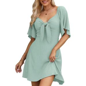 imageDokotoo Womens Dresses 2025 Summer Fall Deep V Neck Elegant Bow tie Mini Dress SXLGreen B