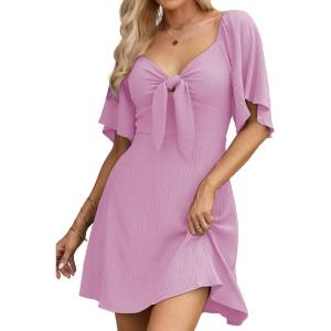 imageDokotoo Womens Dresses 2025 Summer Fall Deep V Neck Elegant Bow tie Mini Dress SXLLight Pink