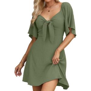 imageDokotoo Womens Dresses 2025 Summer Fall Deep V Neck Elegant Bow tie Mini Dress SXLMoss