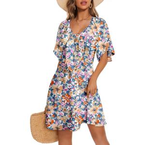 imageDokotoo Womens Dresses 2025 Summer Fall Deep V Neck Elegant Bow tie Mini Dress SXLMulticoloured E