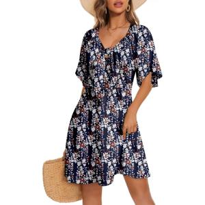 imageDokotoo Womens Dresses 2025 Summer Fall Deep V Neck Elegant Bow tie Mini Dress SXLMulticoloured F